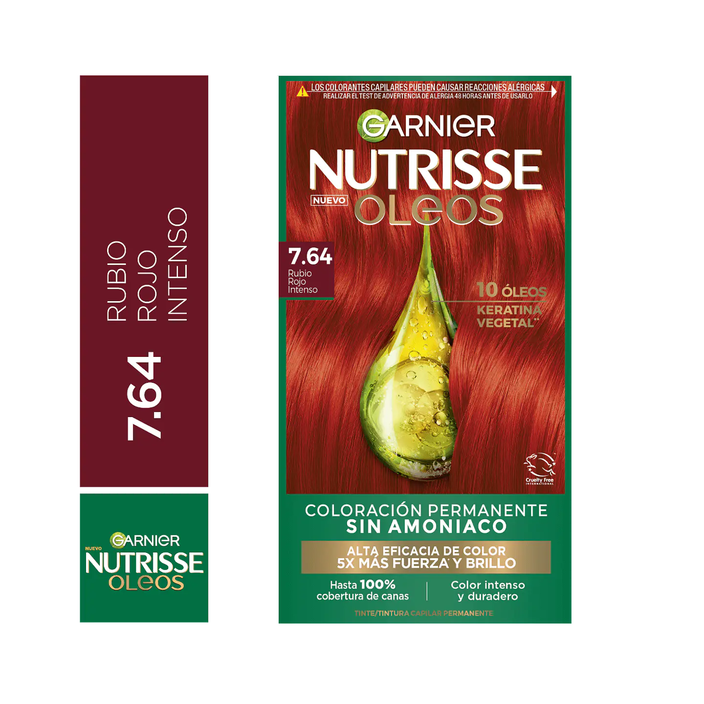 Tintura de Cabello Nutrisse Oleos 7.64 Rubio Rojo Intenso - GARNIER 1