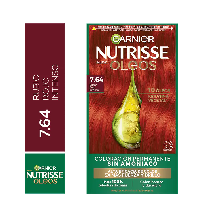 Tintura de Cabello Nutrisse Oleos 7.64 Rubio Rojo Intenso - GARNIER 1