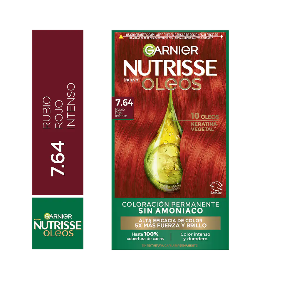 Tintura de Cabello Nutrisse Oleos 7.64 Rubio Rojo Intenso - GARNIER 1