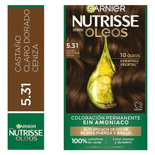 Tintura de Cabello Nutrisse Oleos Castaño Claro Dorado Ceniza 5.31 Sin Amoníaco - GARNIER
