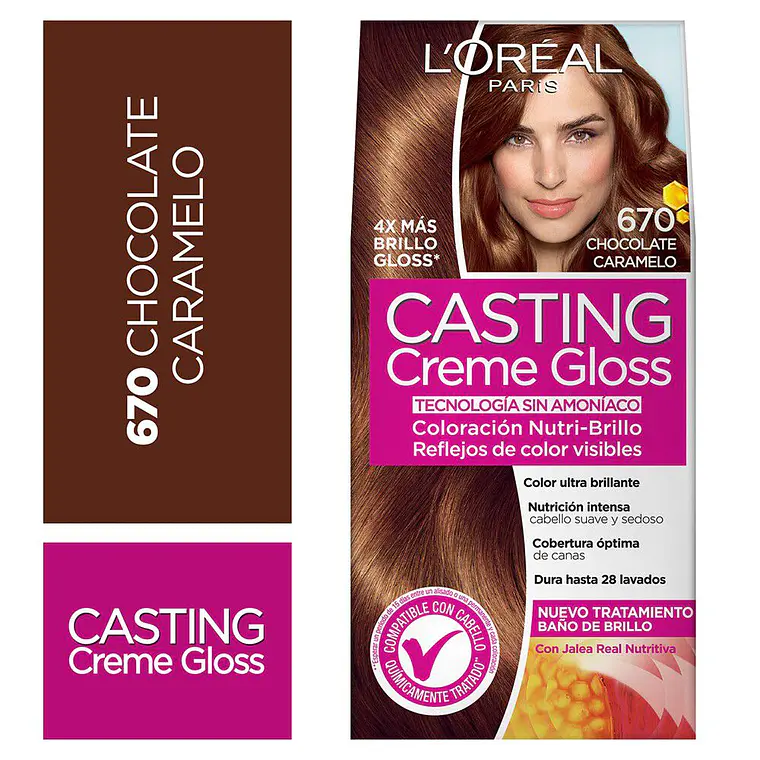 Tintura de Cabello Casting Creme Gloss - LOREAL CHOCOLATE CARAMELO 670 (45 G) 1