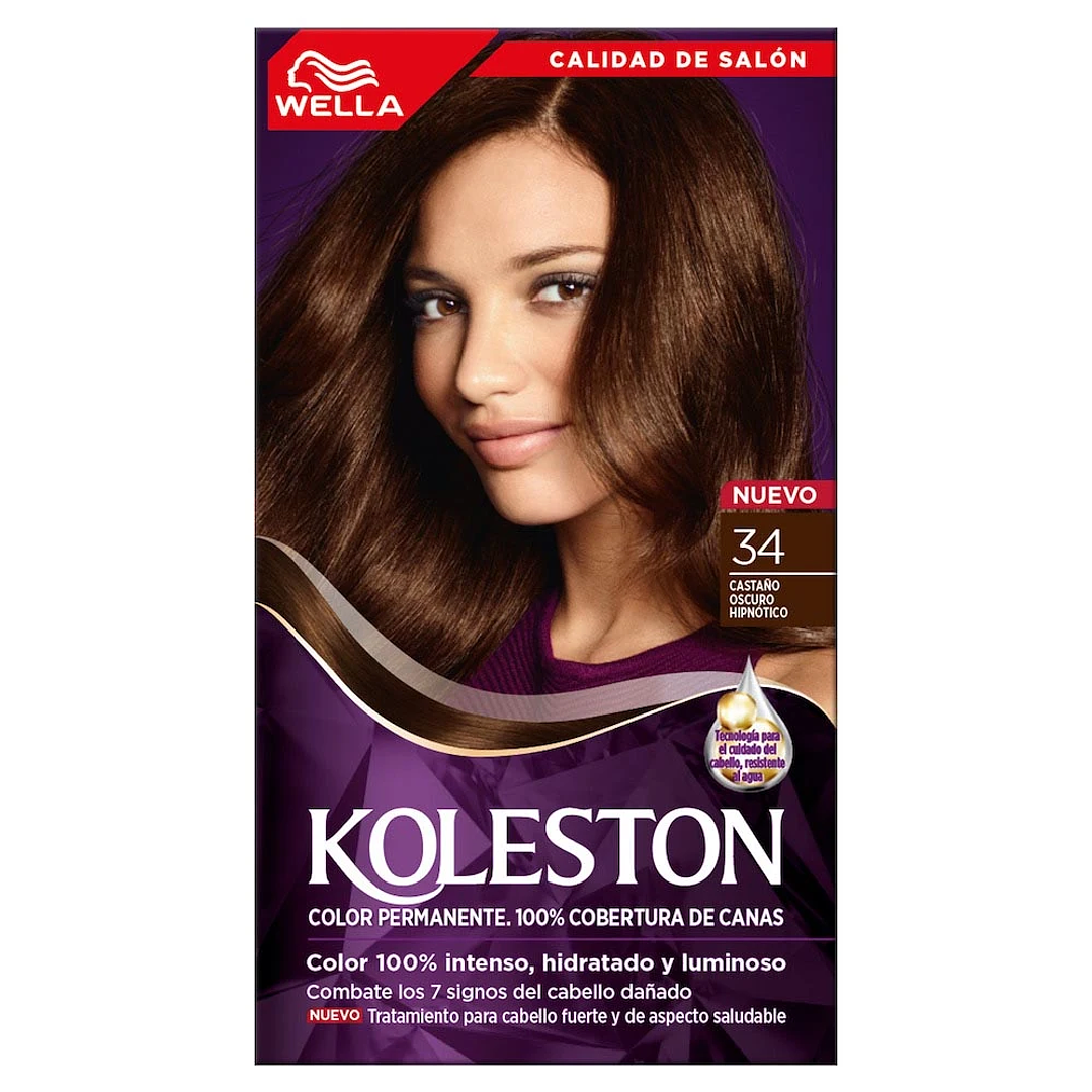 Kit Tintura Permanente Hidratante 34 Castaño Oscuro Hipnótico - WELLA 1