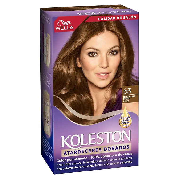 Kit Tintura Permanente Hidratante 63 Rubio Oscuro Dorado Ocaso - WELLA 1