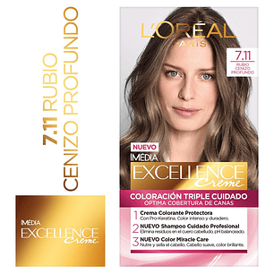 Tintura de Cabello Excellence Creme - LOREAL RUBIO CENIZO PROFUNDO 7.11 (45 G)