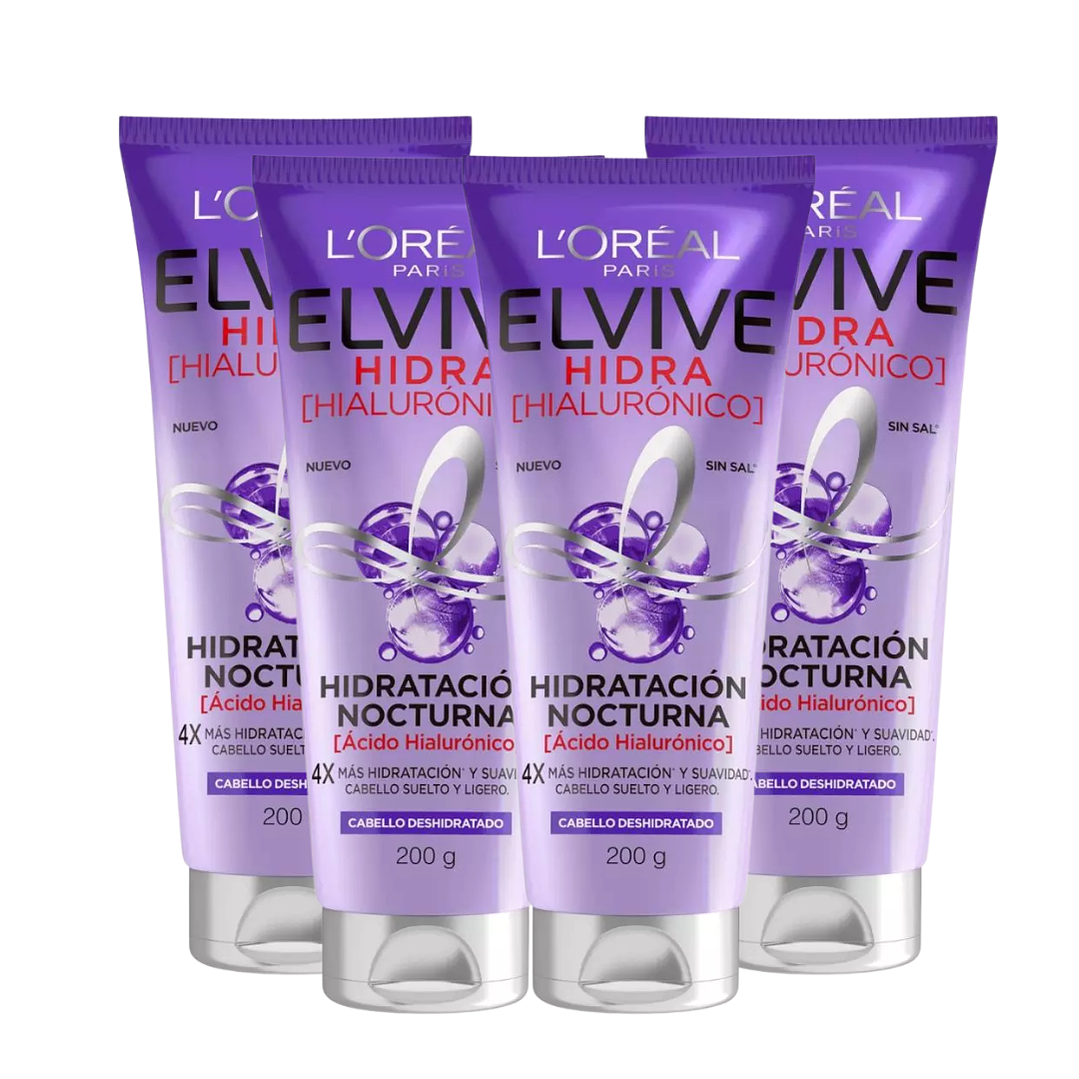 Hidratación Nocturna Elvive Hidra Hialúronico 200 ML X4 - LOREAL 1