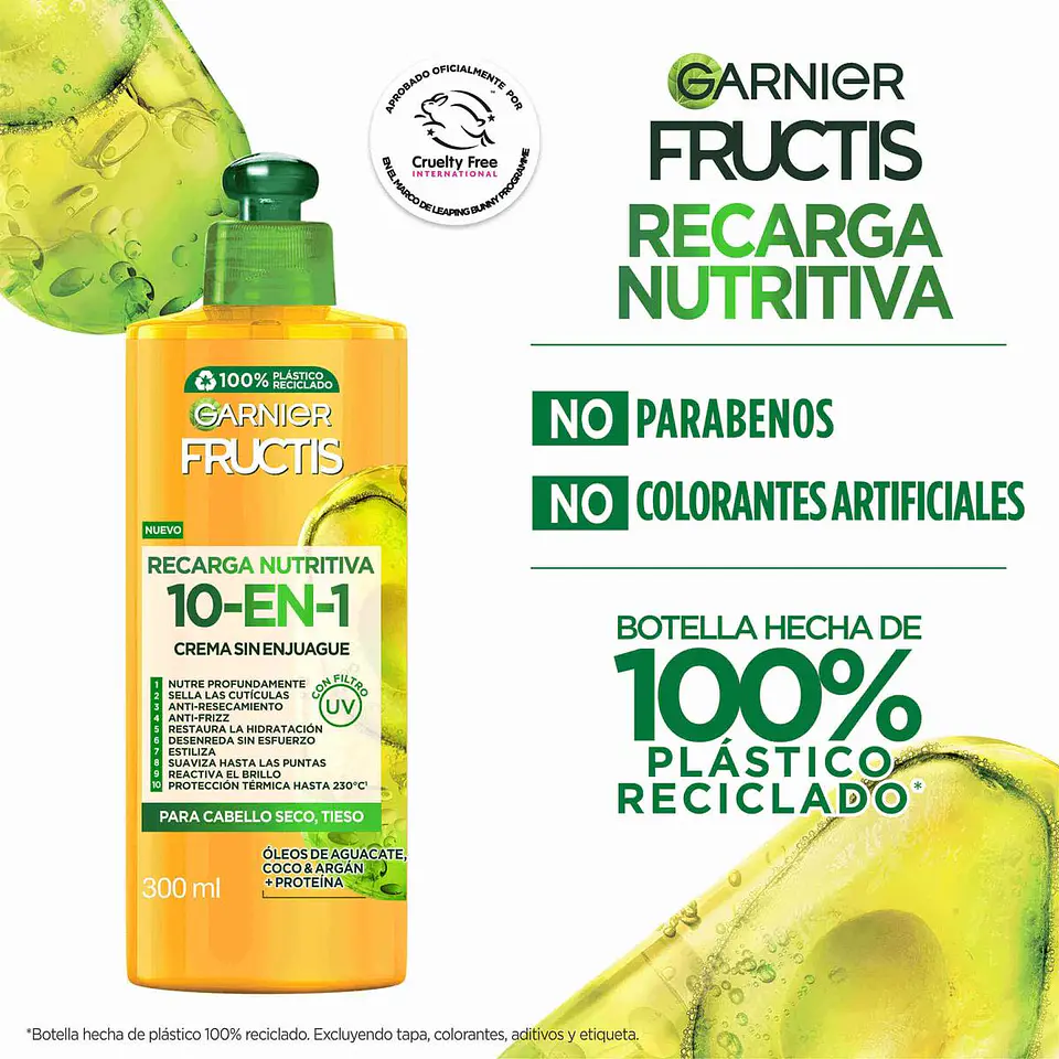 Crema Cabello Recarga Nutritiva Fructis 10 en 1 300 ML - GARNIER 3