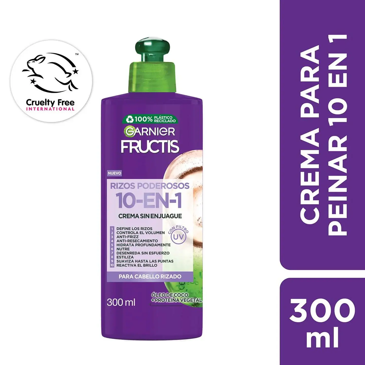 Crema Cabello Rizos Poderosos Fructis 10 en 1, 300 ML - GARNIER 1