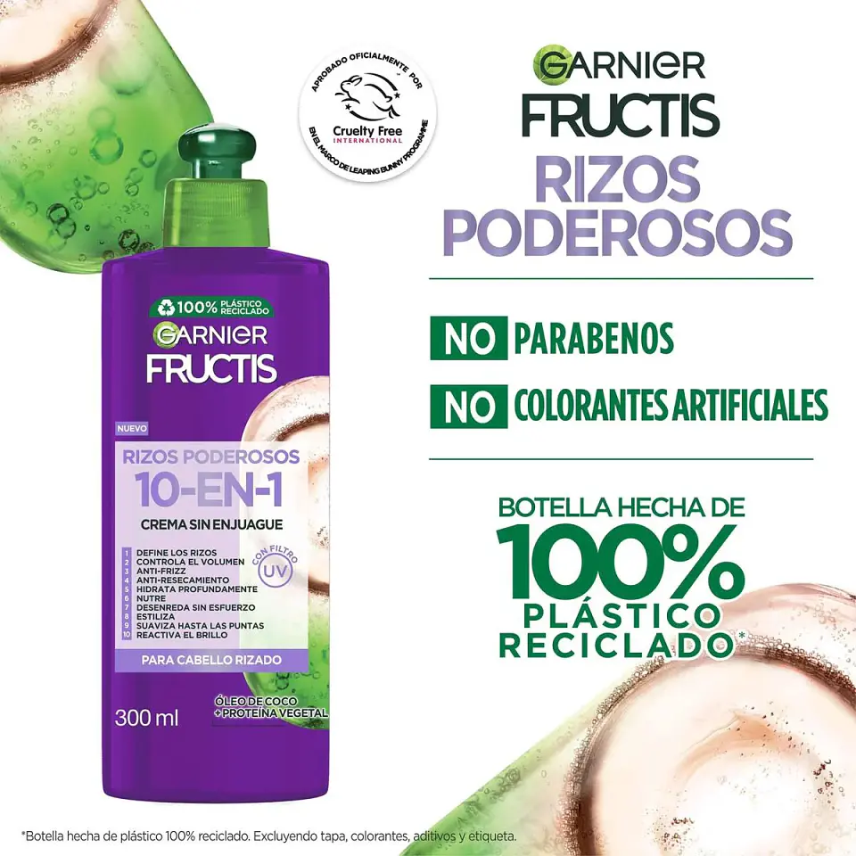 Crema Cabello Rizos Poderosos Fructis 10 en 1, 300 ML - GARNIER 2