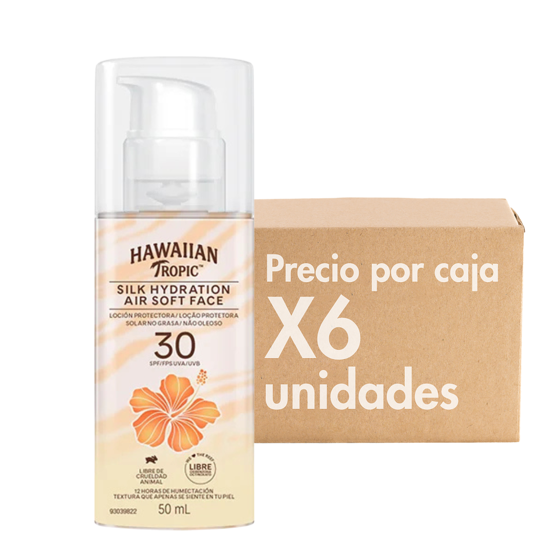 Protector Solar Silk Hydration Air Soft Face 50 ML XCAJA (6 UNIDADES) -  HAWAIIAN TROPIC V:05/26 1