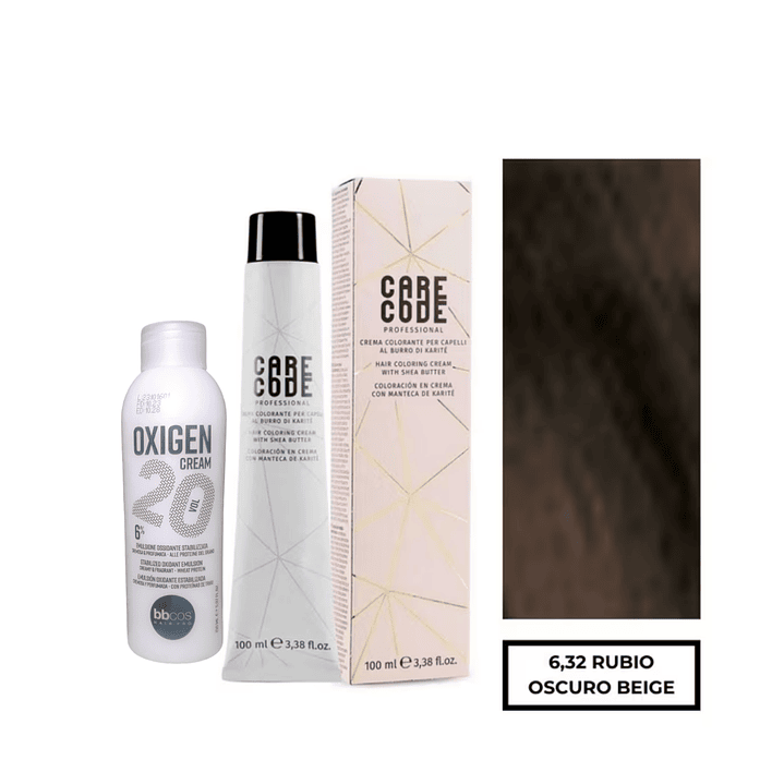 Hair Coloring Cream 100 ML 6,32, Con Oxigen 150 ML 20 Vol Lab37- CARECODE 1