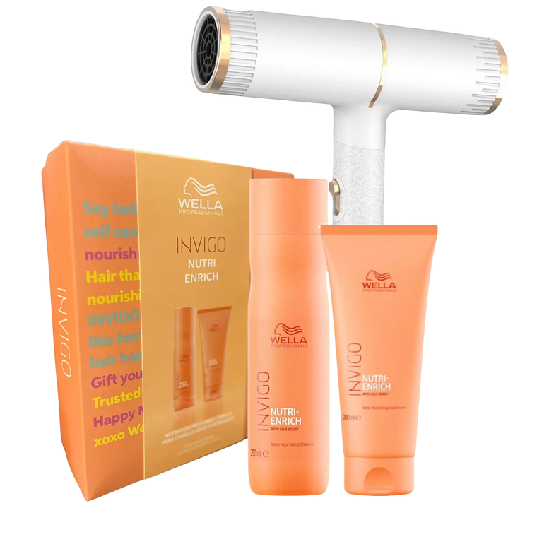 Pack Nutrición Invigo Nutri Enrich Shampoo 250 ML + Acondicionador 200 ML + Secador de Cabello - WELLA 1