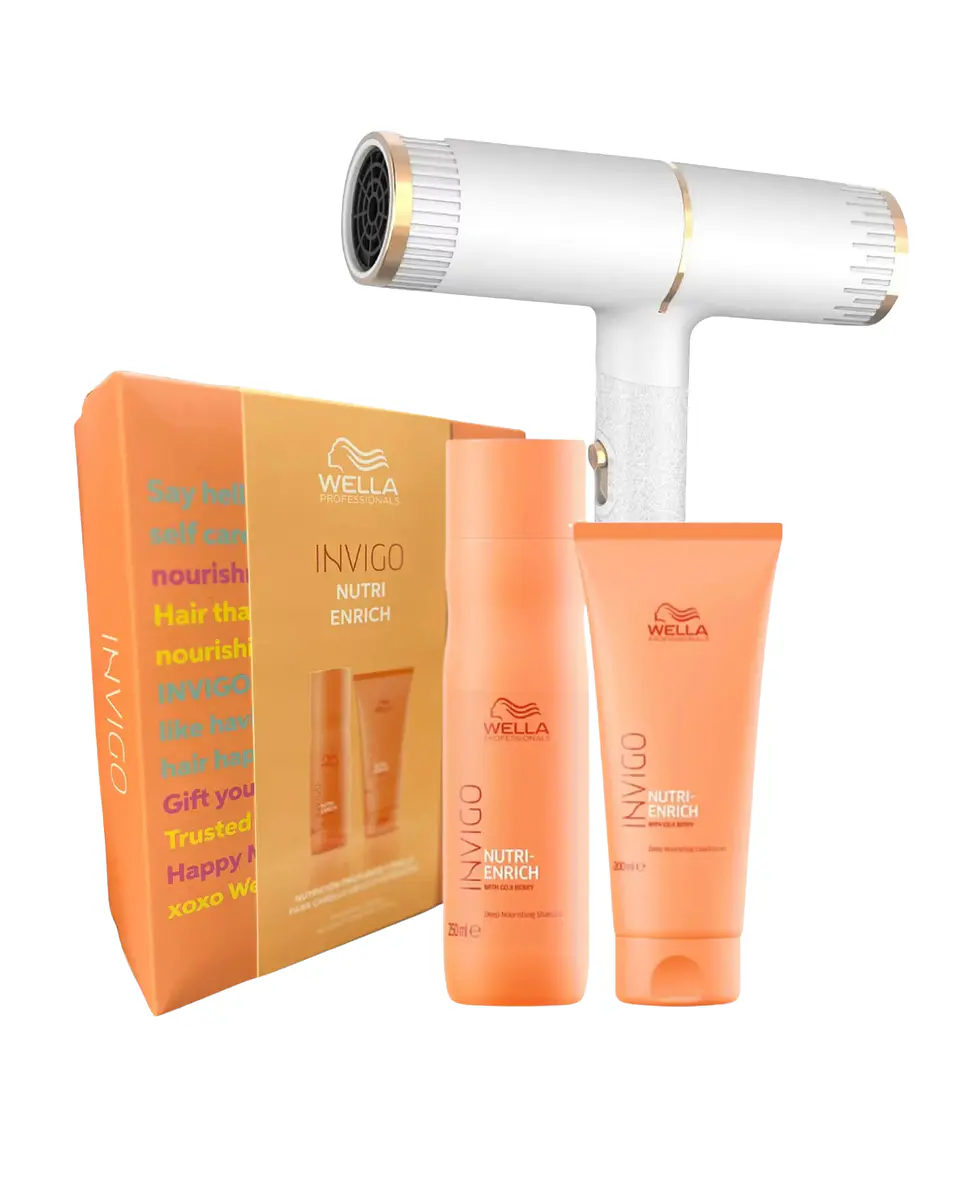 Pack Nutrición Invigo Nutri Enrich Shampoo 250 ML + Acondicionador 200 ML + Secador de Cabello - WELLA 1