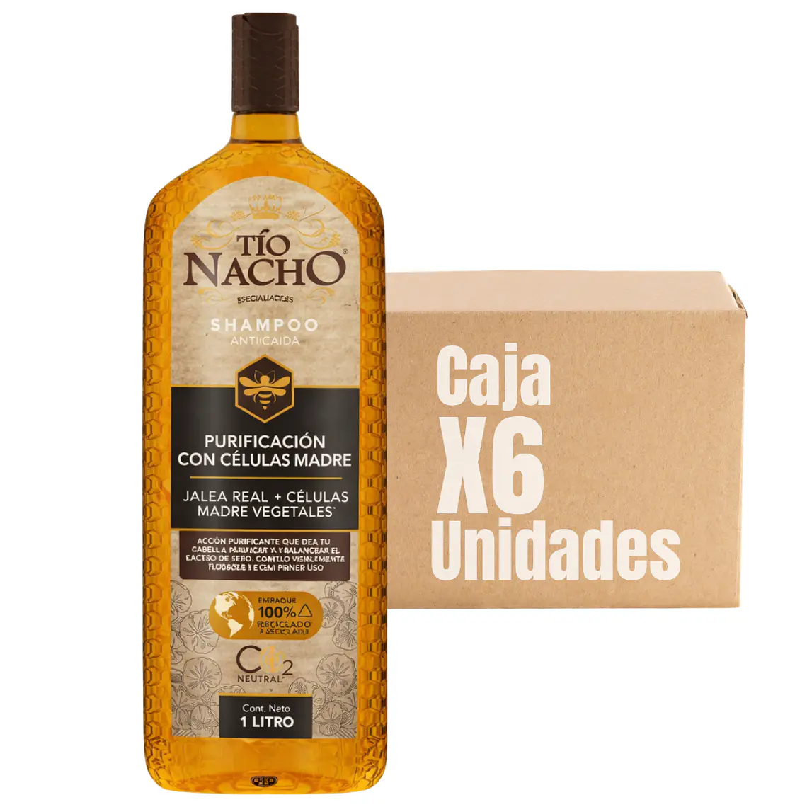 Shampoo Anti-caída Purificación Células Madre Jalea Real 1 L XCAJA (6 UNIDADES) - TIO NACHO 1