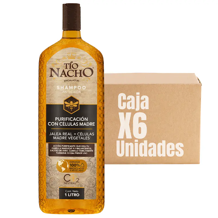 Shampoo Anti-caída Purificación Células Madre Jalea Real 1 L XCAJA (6 UNIDADES) - TIO NACHO 1