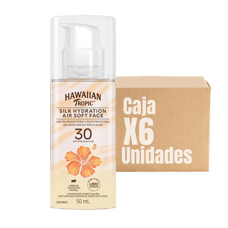 Protector Solar Silk Hydration Air Soft Face 50 ML XCAJA (6 UNIDADES) -  HAWAIIAN TROPIC V:05/26 1