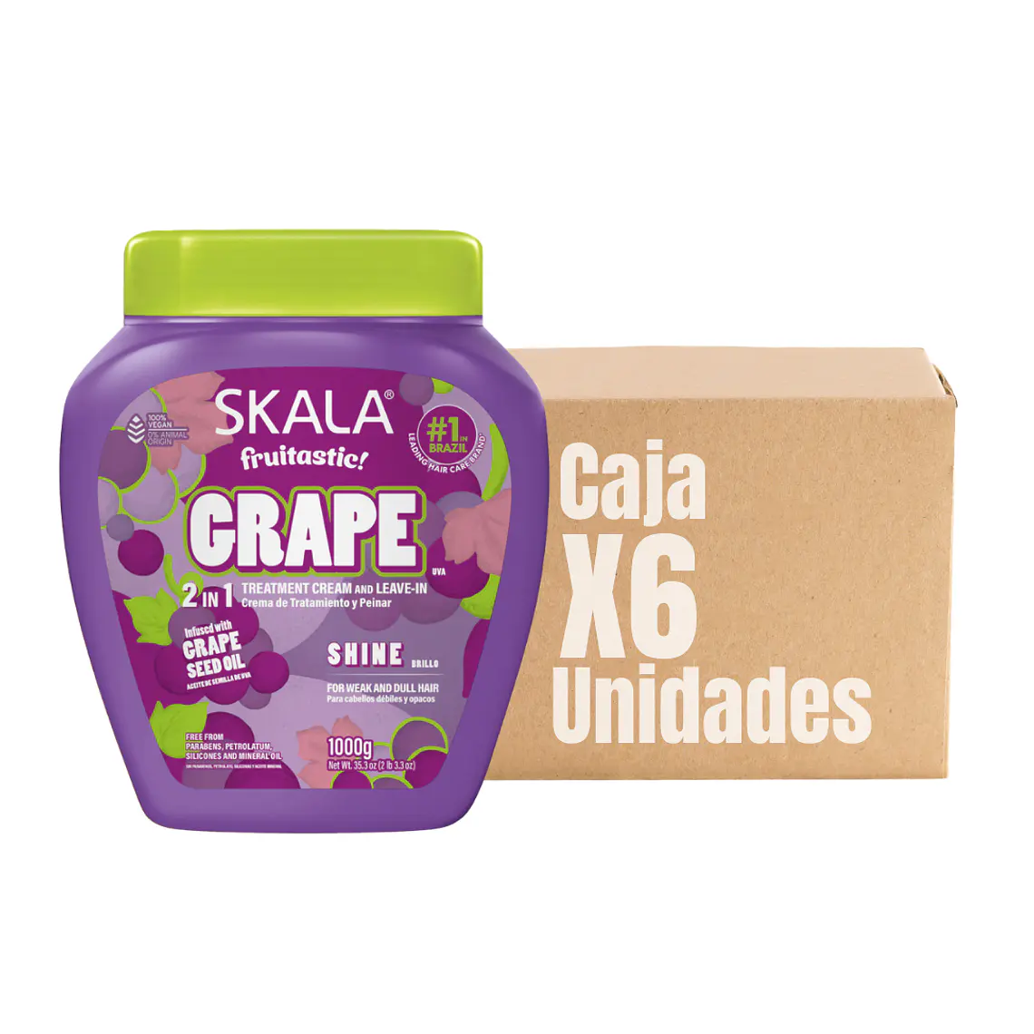 Máscara Grape 2 en 1 Tratamiento + Crema de Peinar XCAJA (6 UNIDADES) - SKALA 1