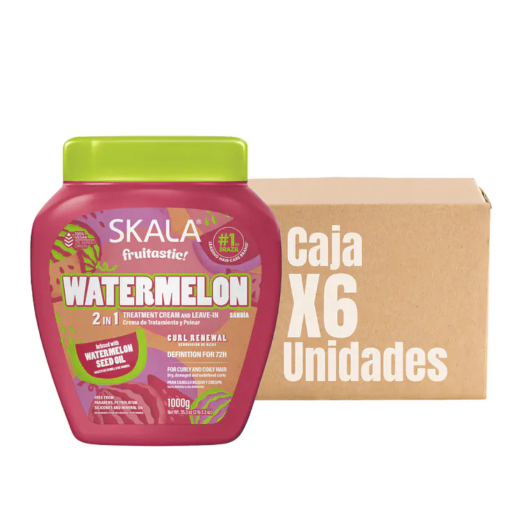 Máscara Watermelon 2 en 1 Tratamiento + Crema de Peinar XCAJA (6 UNIDADES) - SKALA 1