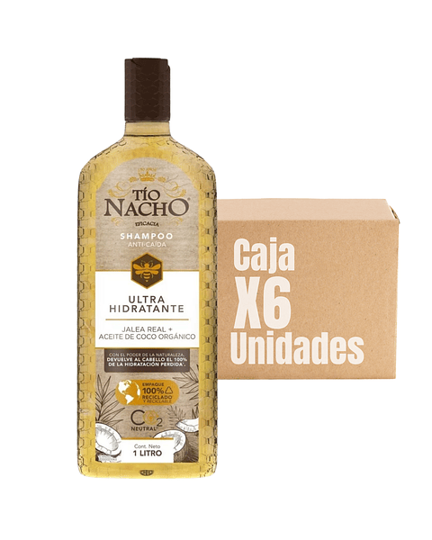 Shampoo Anti-caída Ultra Hidratante Jalea Real + Aceite De Coco Orgánico 1 L XCAJA (6 UNIDADES)- TIO NACHO