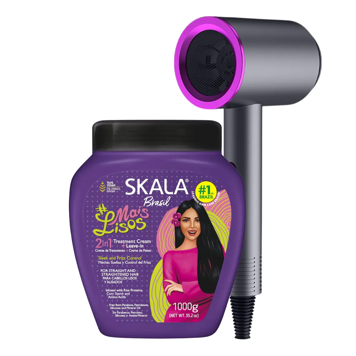 Máscara Mais Lisos 2 en 1 Tratamiento + Peinar Mechas Sueltas y Control de Frizz + Secador de Pelo - SKALA 1
