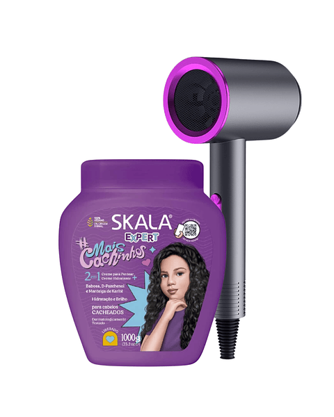 Máscara Mais Cachinhos 2 en 1 Tratamiento + Crema de Peinar, Hidratación y Brillo Para Todo Tipo de Rizos + Secador de Pelo - SKALA