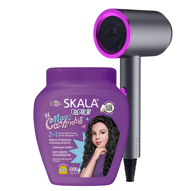 Máscara Mais Cachinhos 2 en 1 Tratamiento + Crema de Peinar, Hidratación y Brillo Para Todo Tipo de Rizos + Secador de Pelo - SKALA 1