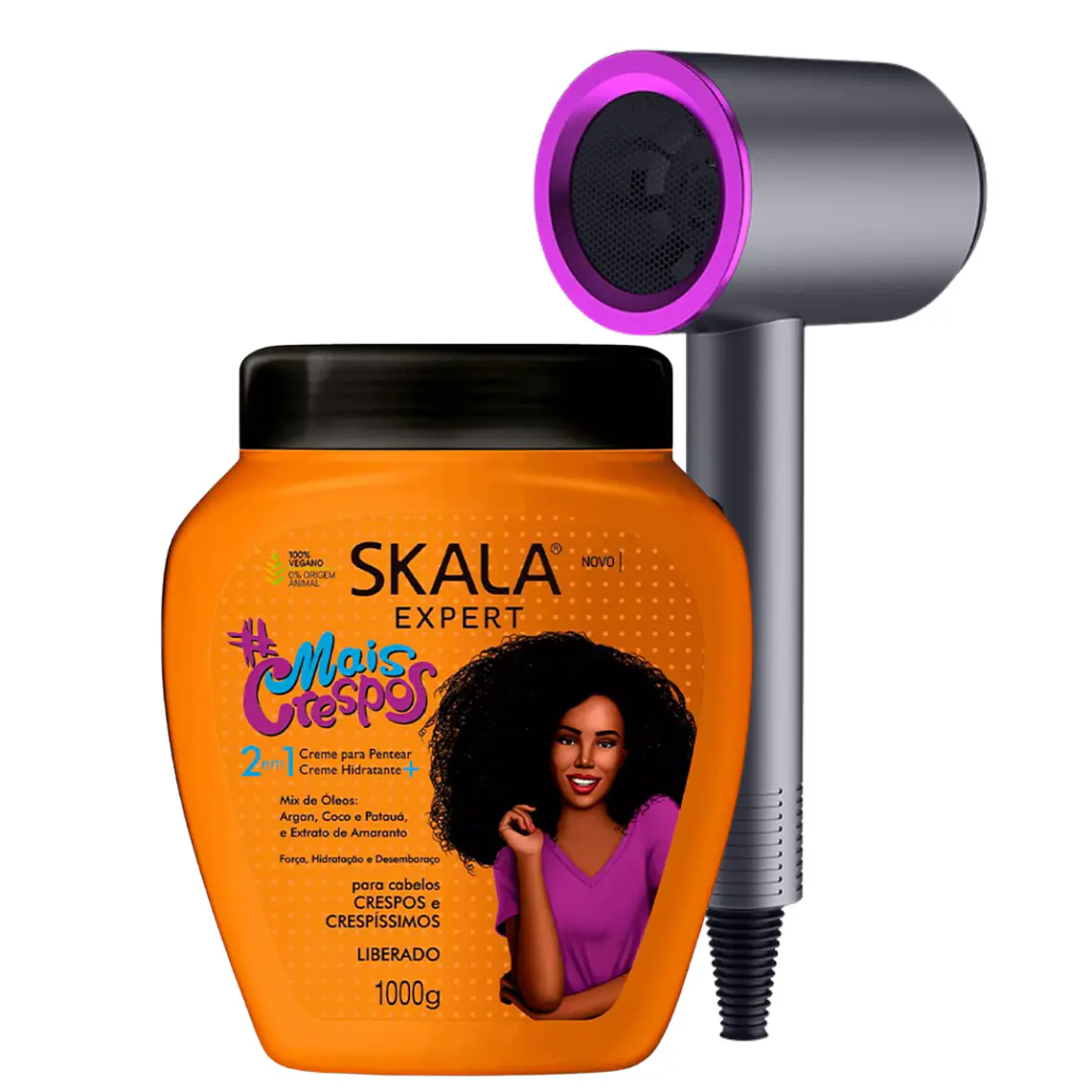 Máscara Mais Crespos 2 en 1 Tratamiento + Crema de Peinar, Hidratación Fuerza y Desenredado + Secador de Pelo - SKALA 1