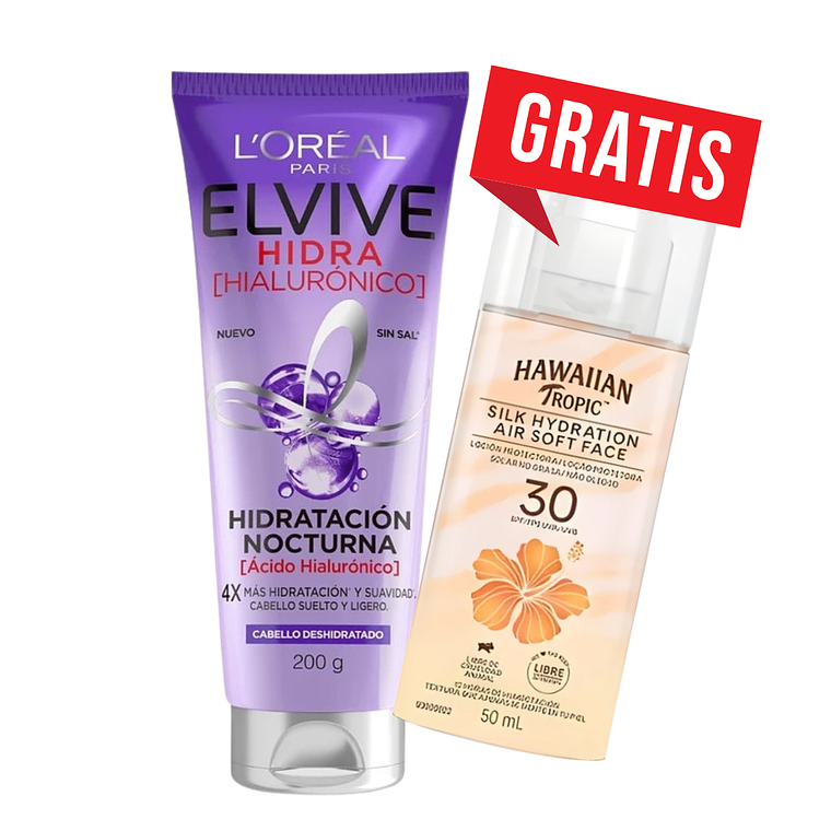 Hidratación Nocturna Elvive Hidra Hialúronico 200 ml - LOREAL + Bloqueador Solar Facial Gratis- 1