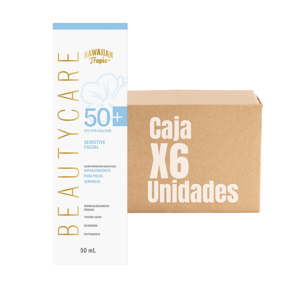 Protector Solar Facial Sensitive Beauty Care 50 Fps XCAJA (6 UNIDADES) - HAWAIIAN TROPIC 1