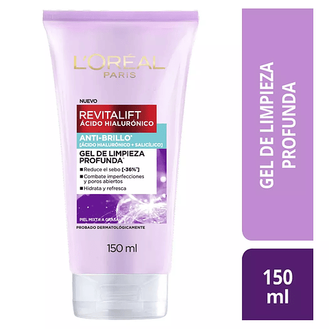 Gel De Limpieza Profunda Anti-Brillo Revitalift Ácido Hialurónico 150 ML - LOREAL