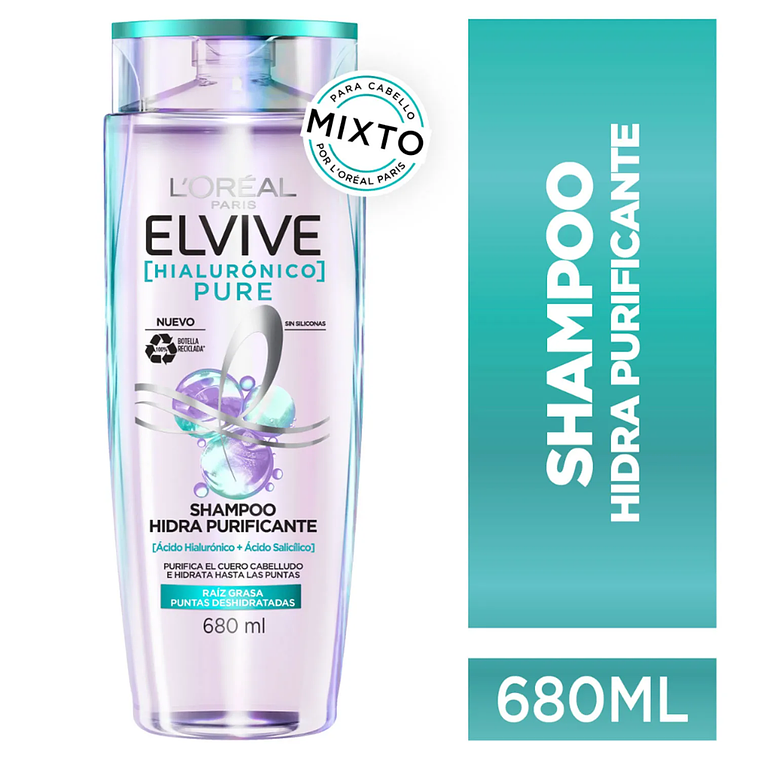 Shampoo Elvive Hialurónico Pure 680 ML - LOREAL 1