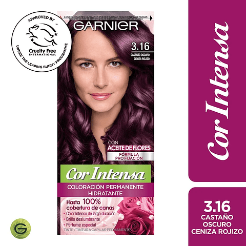 Tintura Cabello Cor Intense 3.16 Castaño Oscuro Ceniza Rojizo - GARNIER