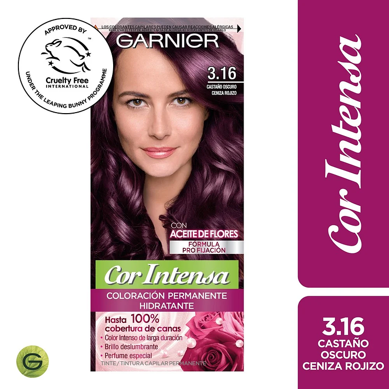 Tintura Cabello Cor Intense 3.16 Castaño Oscuro Ceniza Rojizo - GARNIER 1