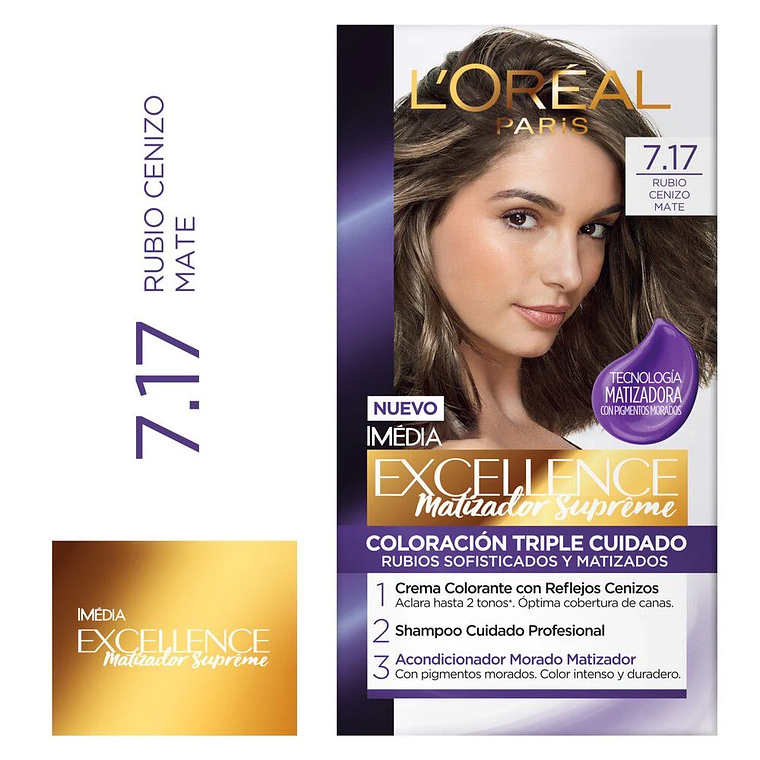 Tintura Excellence Matizador Supreme 7.17 Rubio Cenizo Mate - LOREAL 1
