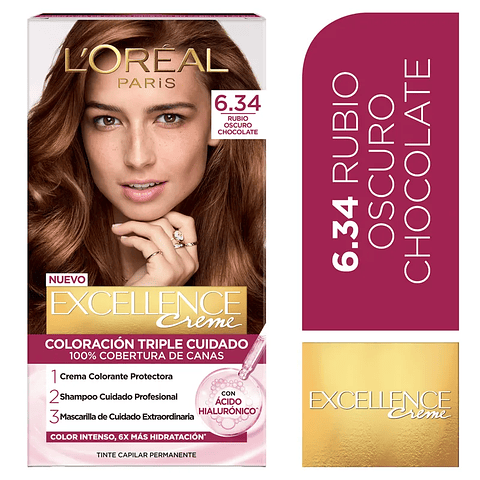 Tintura de Cabello Excellence Creme 6.34 Rubio Oscuro Chocolate - LOREAL