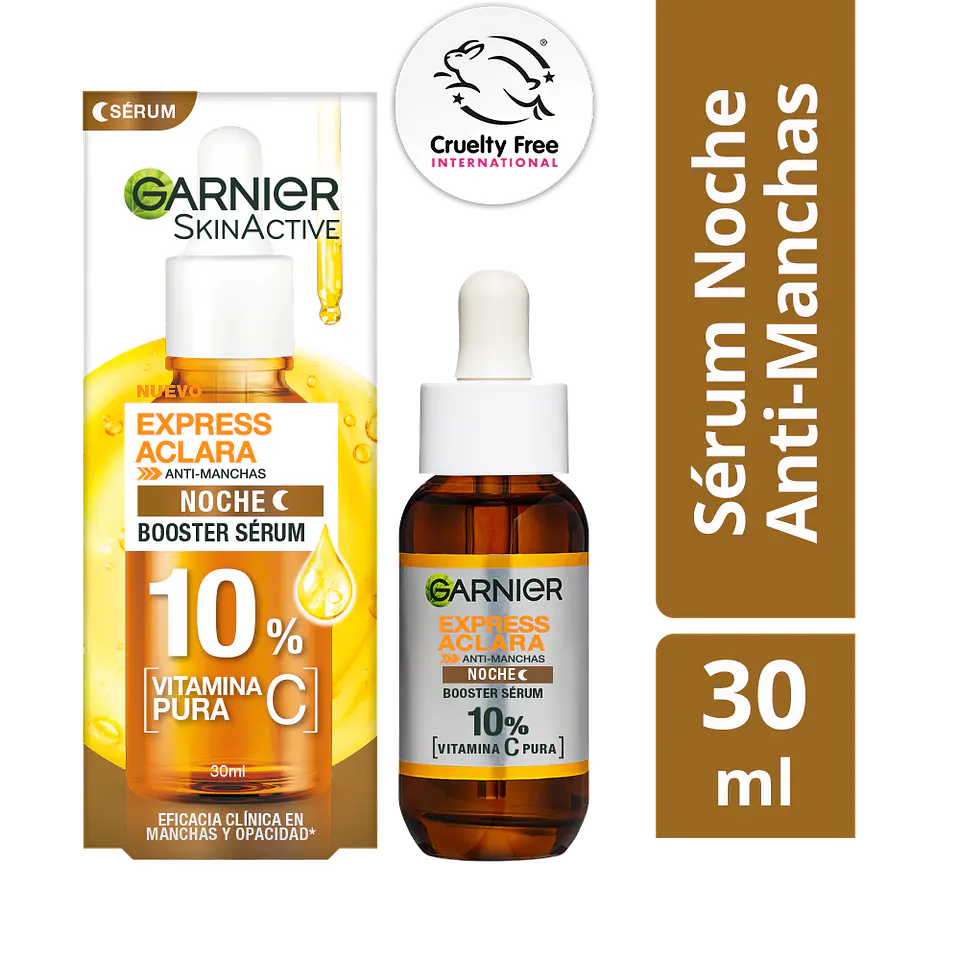 Sérum Booster Anti-Manchas Noche 10% Vitamina C Express Aclara 30 ML - GARNIER 1