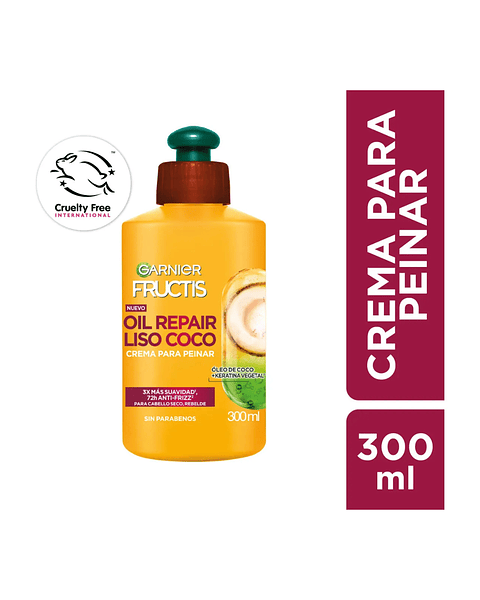 Crema Para Peinar Frutics Oil Repair Liso Coco 300 ML - GARNIER