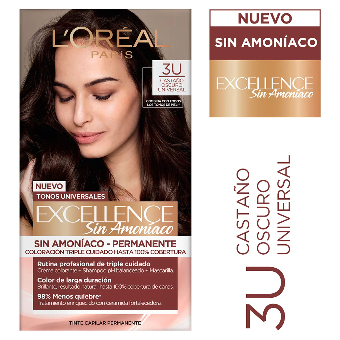 Tintura Excellence Castaño Oscuro Universal 3U Sin Amoníaco - LOREAL 1