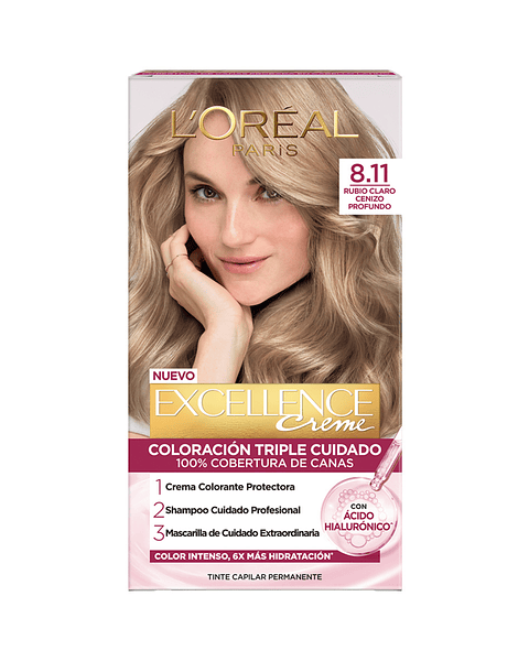 Tintura Excellence Creme Rubio Claro Cenizo Profundo 8.11 - LOREAL 