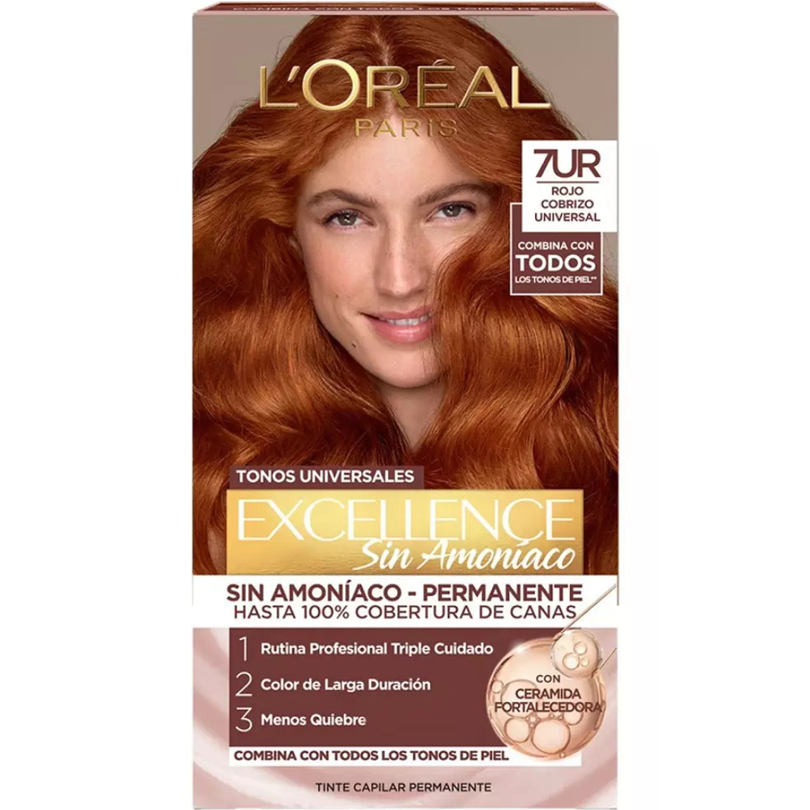 Tintura Excellence Rojo Cobrizo Universal 7UR Sin Amoníaco - LOREAL 1