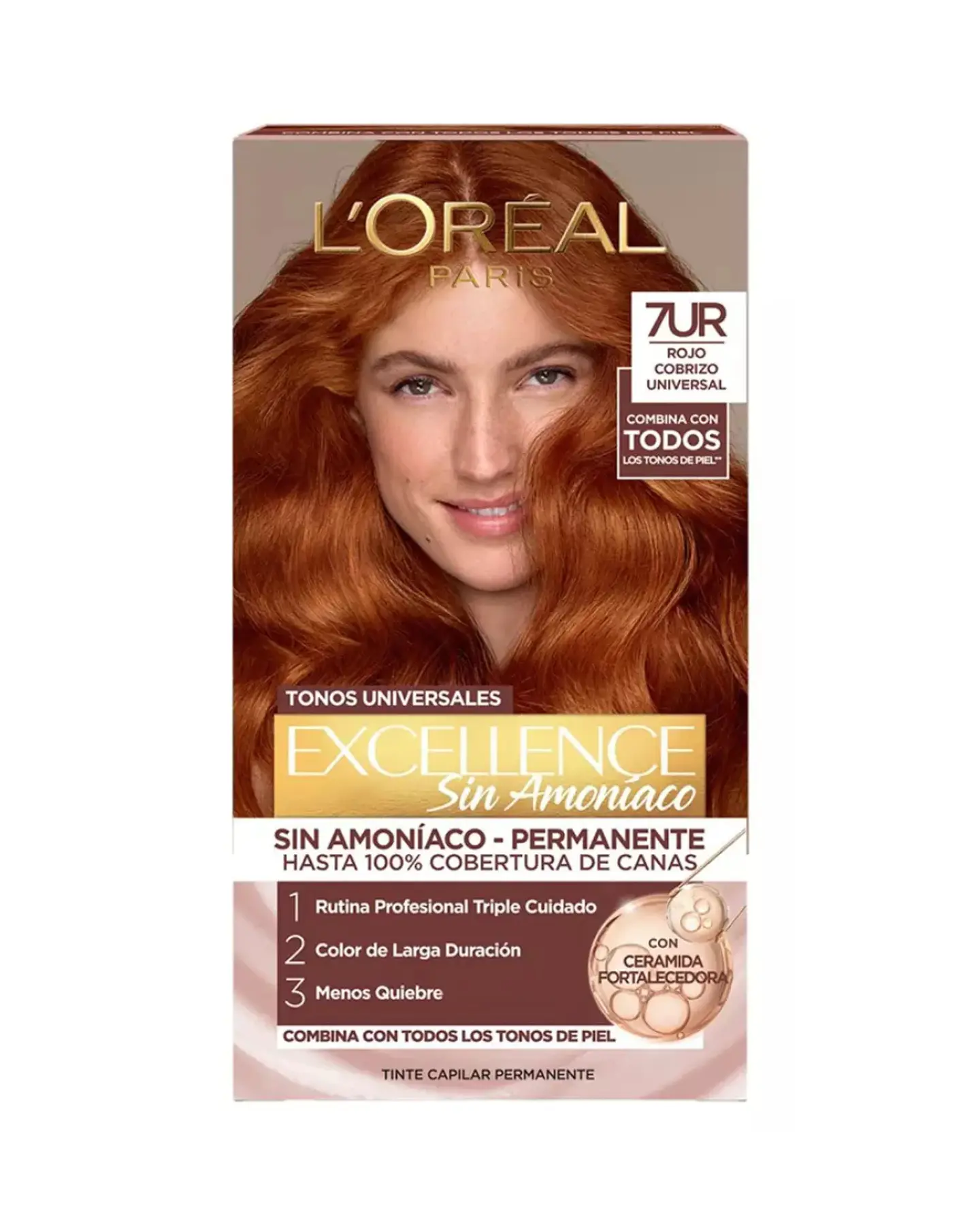 Tintura Excellence Rojo Cobrizo Universal 7UR Sin Amoníaco - LOREAL 1