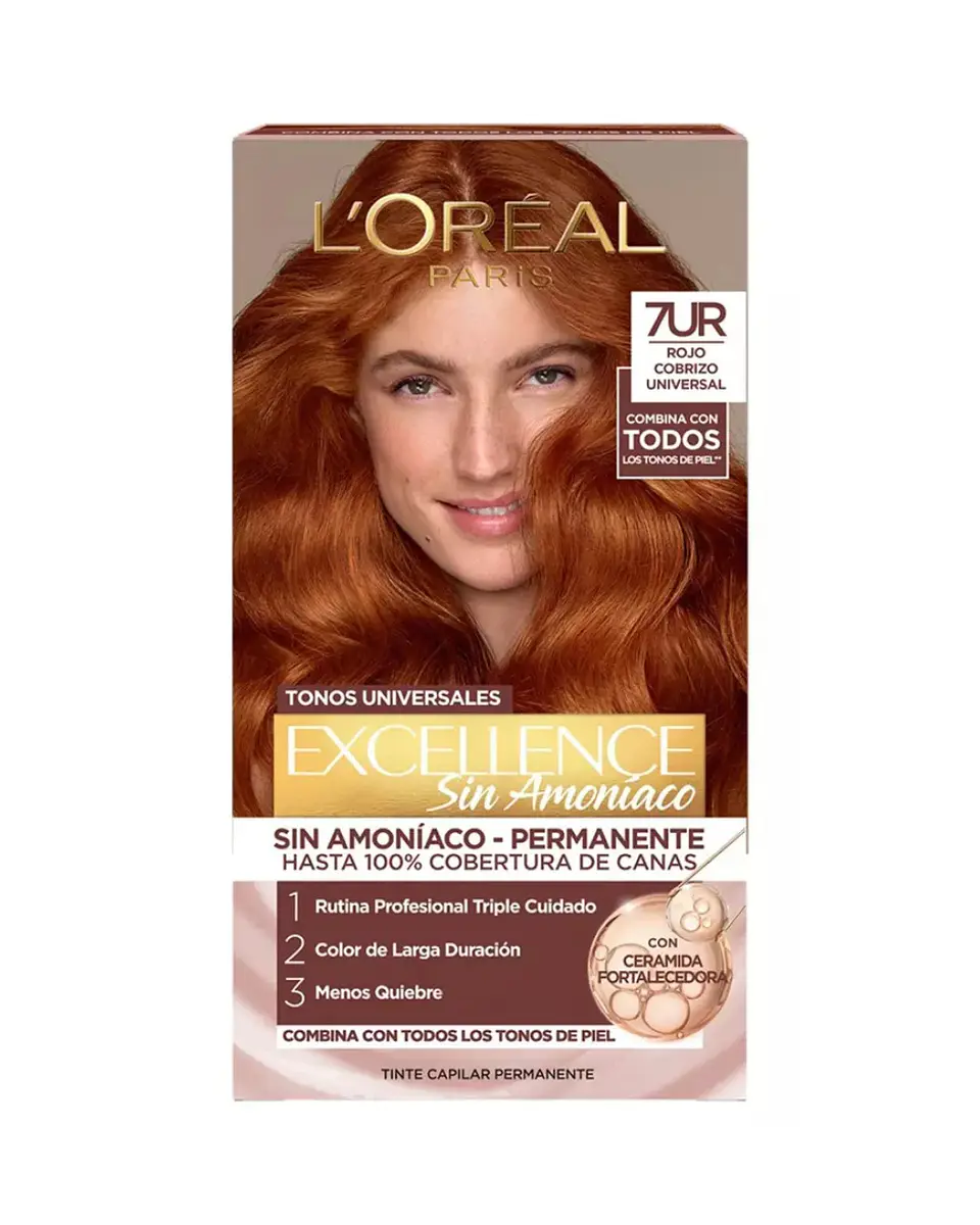 Tintura Excellence Rojo Cobrizo Universal 7UR Sin Amoníaco - LOREAL 1