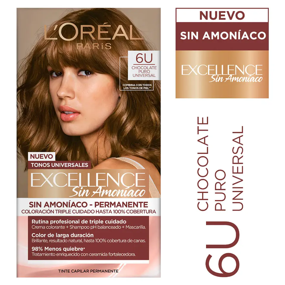 Tintura Excellence Chocolate Puro Universal 6U Sin Amoníaco - LOREAL 2