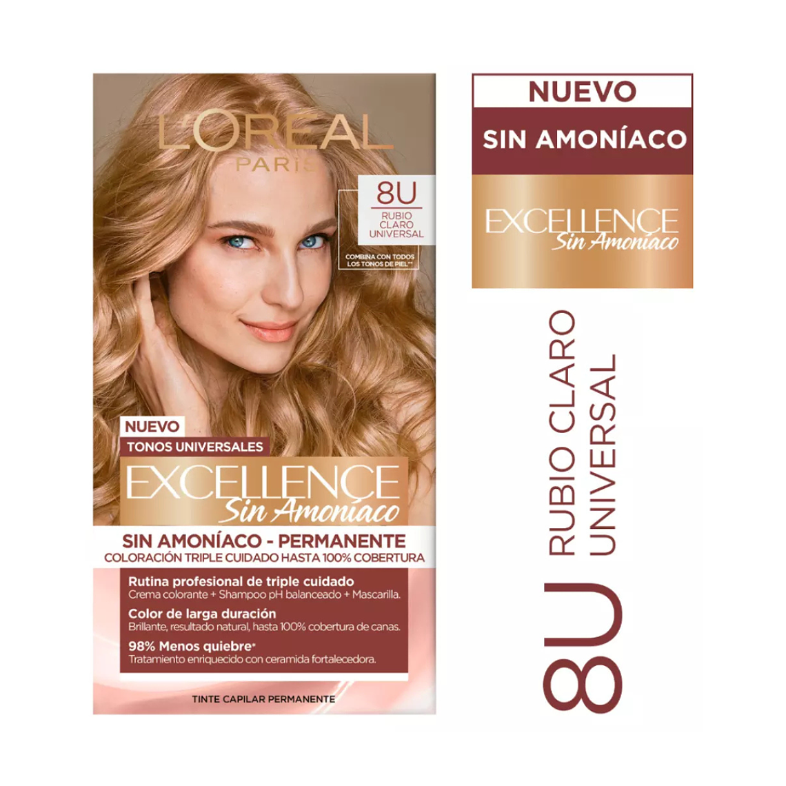 Tintura Excellence Rubio Claro Universal 8U Sin Amoníaco - LOREAL 1