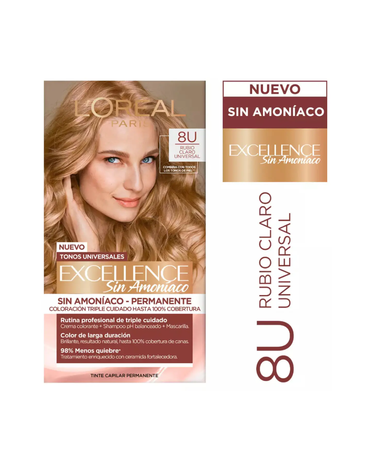 Tintura Excellence Rubio Claro Universal 8U Sin Amoníaco - LOREAL 1