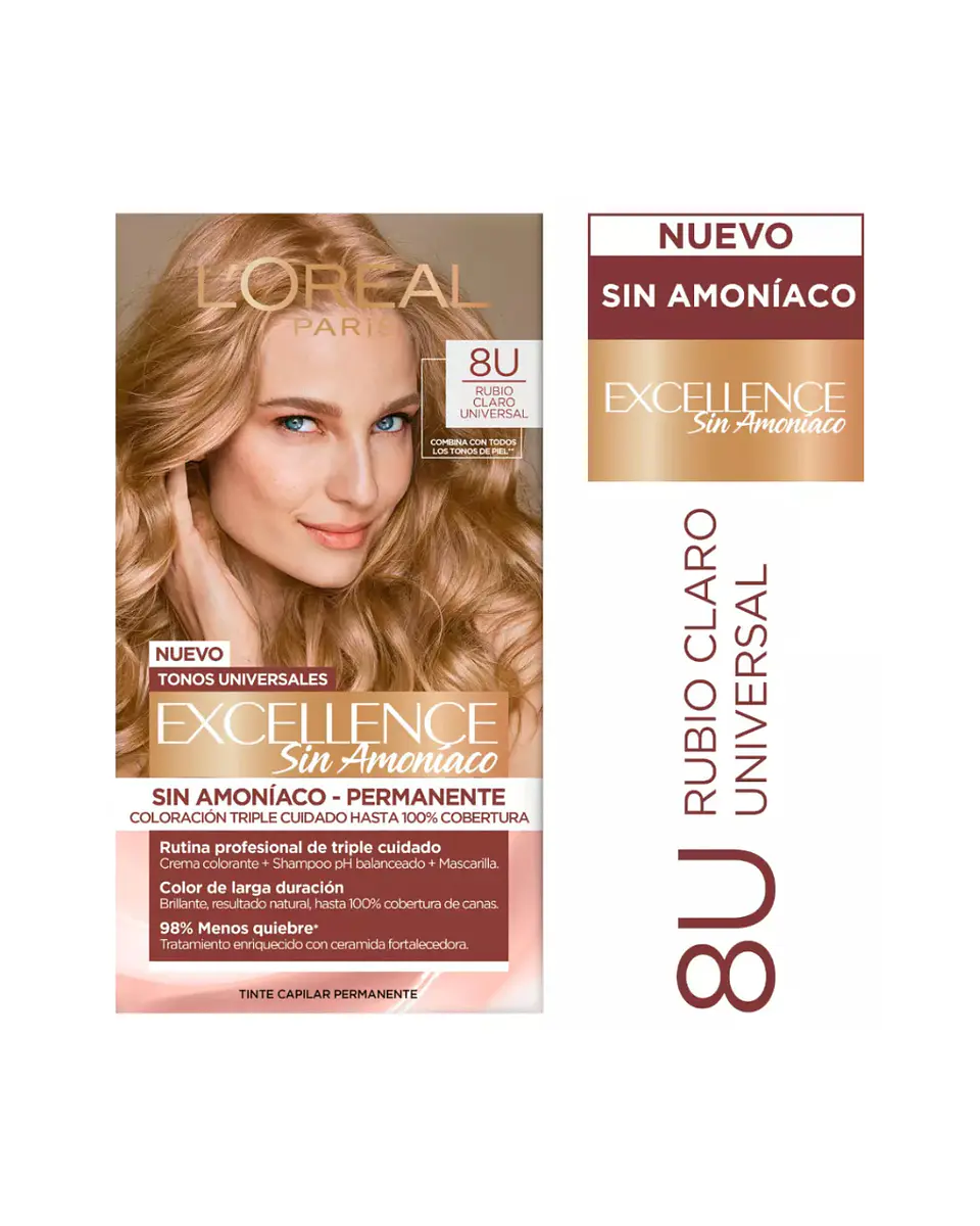 Tintura Excellence Rubio Claro Universal 8U Sin Amoníaco - LOREAL 1
