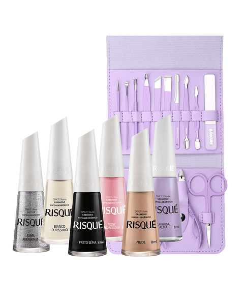 6 Esmaltes Risque + Set de Manicure