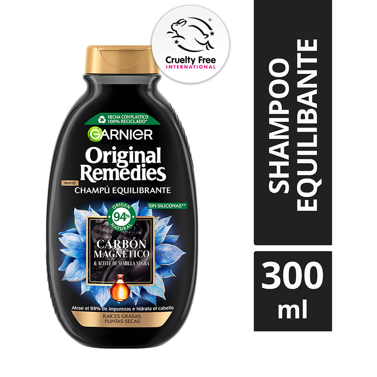 Shampoo Original Remedies Charcoal Carbón Magnético 300ml - GARNIER 1
