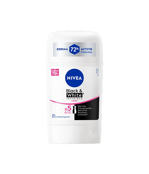 Antitranspirante Black & White Invisible Clear en Barra 54 ML - NIVEA