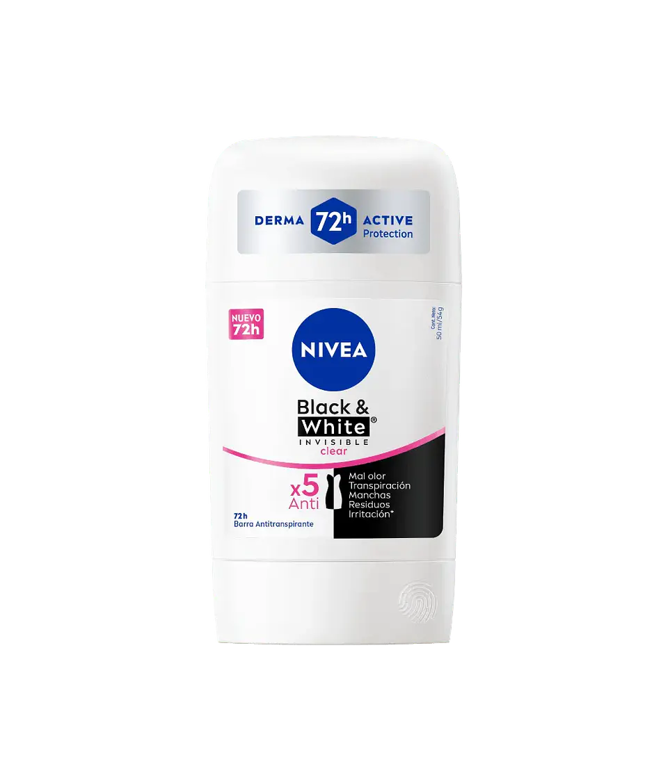 Antitranspirante Black & White Invisible Clear en Barra 54 ML - NIVEA 1