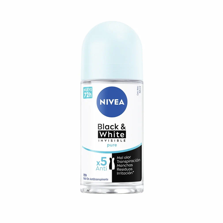 Desodorante Roll On Black&white Invisible Pure 50 ML - NIVEA 1